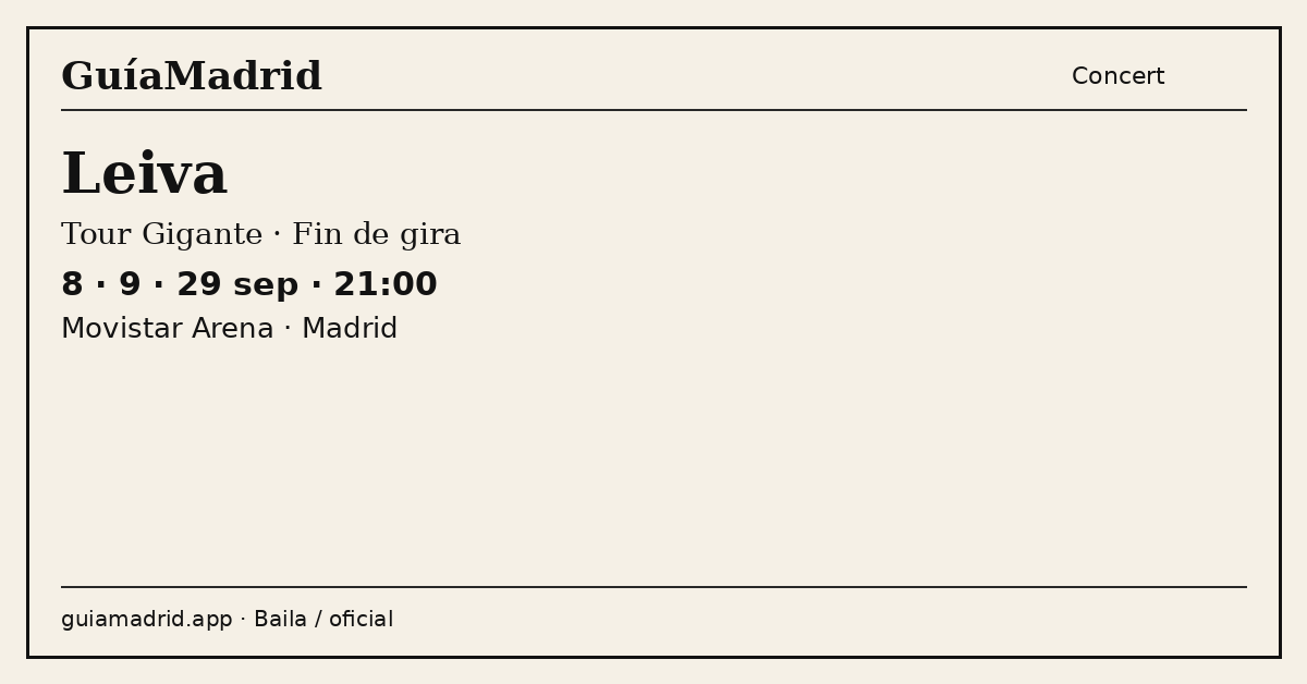 Leiva — Movistar Arena, 29 and 30 September 2026